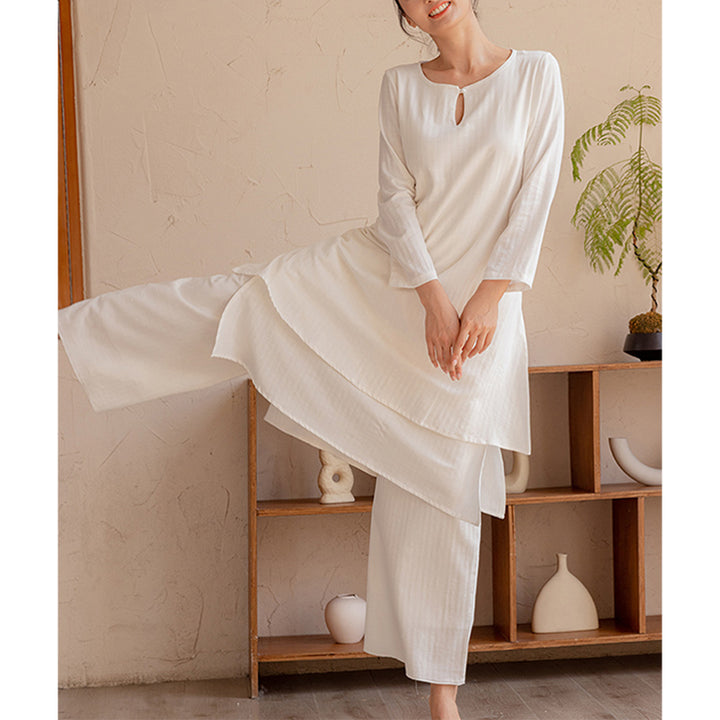 Buddha Stones 2 pezzi Design semplice Tai Chi Meditazione Yoga Abbigliamento Top Pantaloni Set da donna - image 9