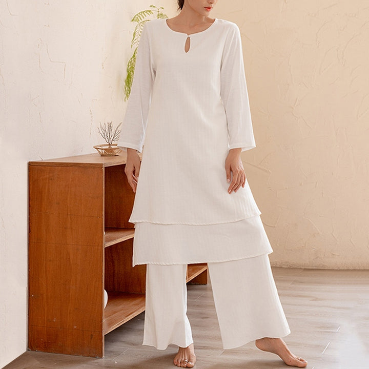 Buddha Stones 2 pezzi Design semplice Tai Chi Meditazione Yoga Abbigliamento Top Pantaloni Set da donna - image 1