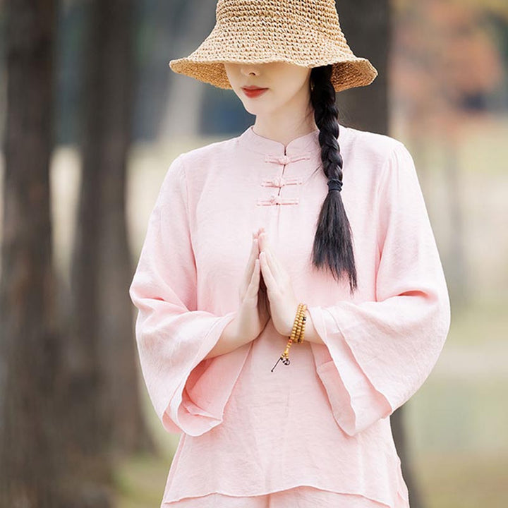 Buddha Stones 2 pezzi design semplice top pantaloni meditazione yoga zen tai chi cotone lino abbigliamento donna set - image 3