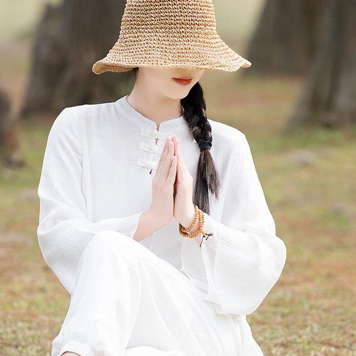 Buddha Stones 2 pezzi design semplice top pantaloni meditazione yoga zen tai chi cotone lino abbigliamento donna set - image 18
