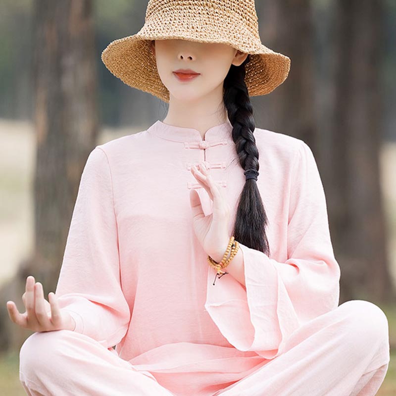 Buddha Stones 2 pezzi design semplice top pantaloni meditazione yoga zen tai chi cotone lino abbigliamento donna set - image 14