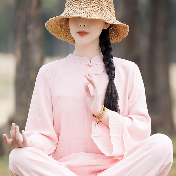 Buddha Stones 2 pezzi design semplice top pantaloni meditazione yoga zen tai chi cotone lino abbigliamento donna set - image 14