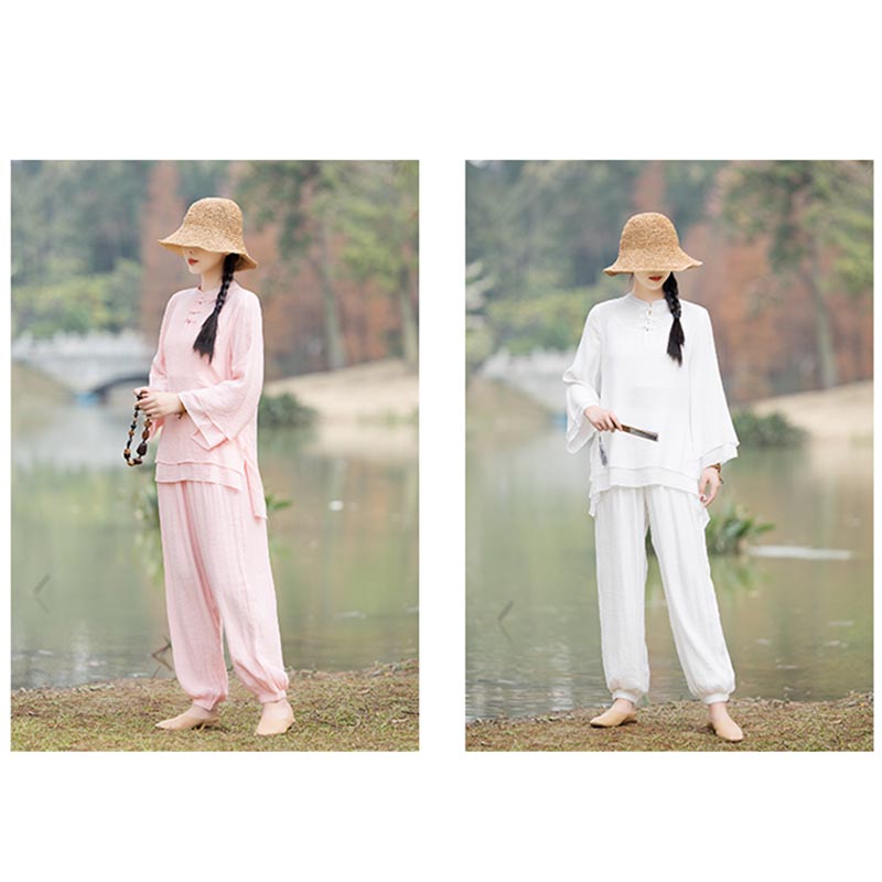 Buddha Stones 2 pezzi design semplice top pantaloni meditazione yoga zen tai chi cotone lino abbigliamento donna set - image 22