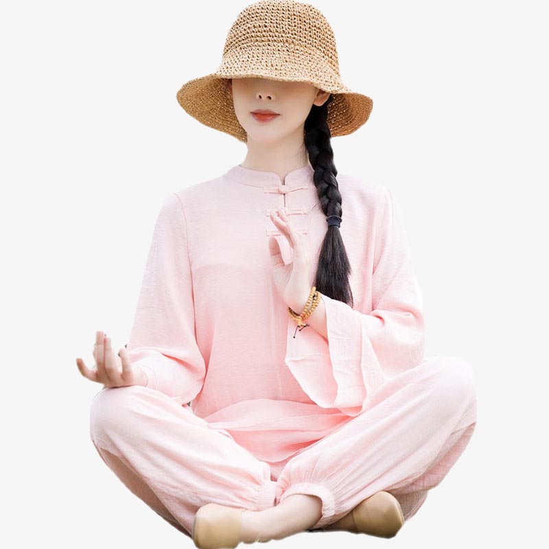 Buddha Stones 2 pezzi design semplice top pantaloni meditazione yoga zen tai chi cotone lino abbigliamento donna set - image 15