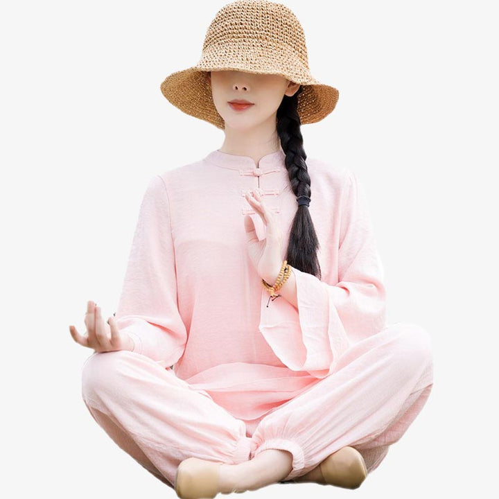 Buddha Stones 2 pezzi design semplice top pantaloni meditazione yoga zen tai chi cotone lino abbigliamento donna set - image 15