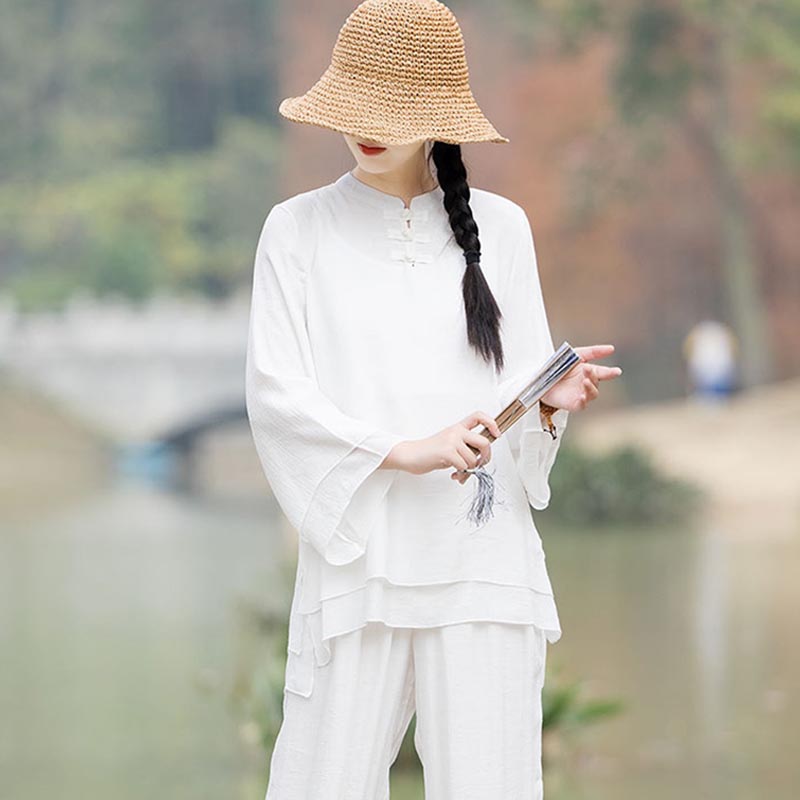 Buddha Stones 2 pezzi design semplice top pantaloni meditazione yoga zen tai chi cotone lino abbigliamento donna set - image 17