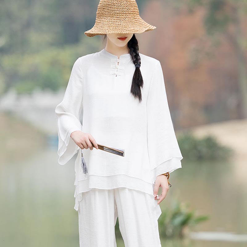 Buddha Stones 2 pezzi design semplice top pantaloni meditazione yoga zen tai chi cotone lino abbigliamento donna set - image 21