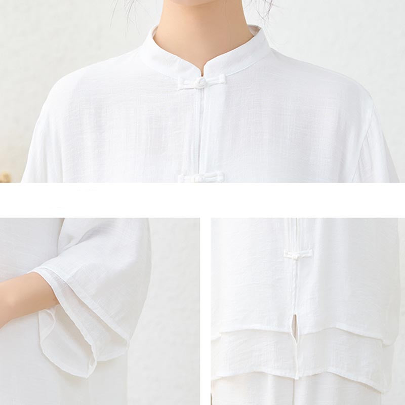 Buddha Stones 2 pezzi semplice cinese rana pulsante design top pantaloni meditazione yoga zen tai chi cotone abbigliamento donna set - image 11