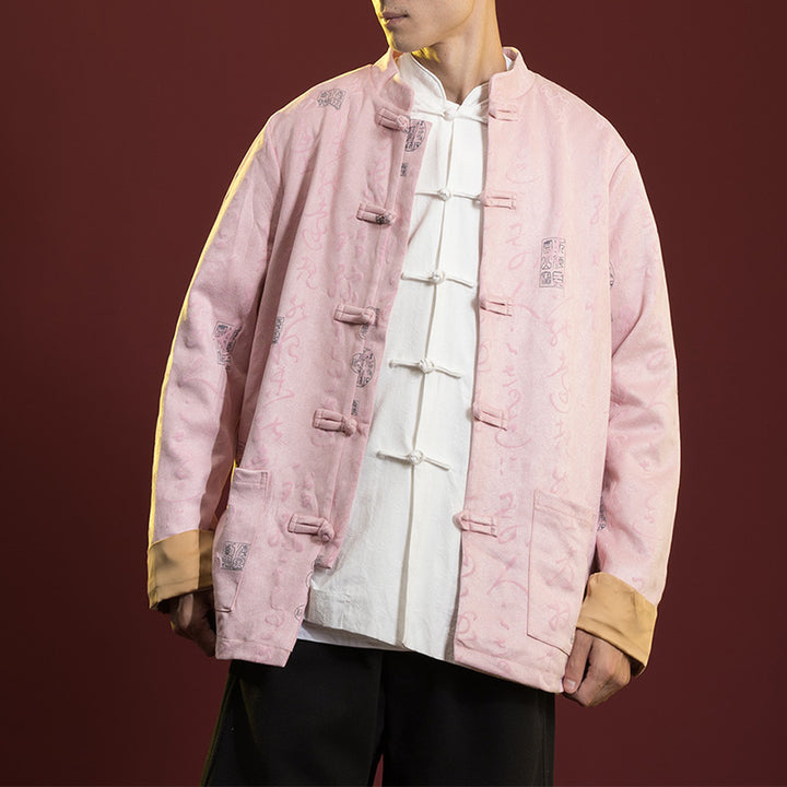 Buddha Stones Cinese Calligrafia Abbigliamento Giacca Cappotto Tang Suit Uomo Abbigliamento
