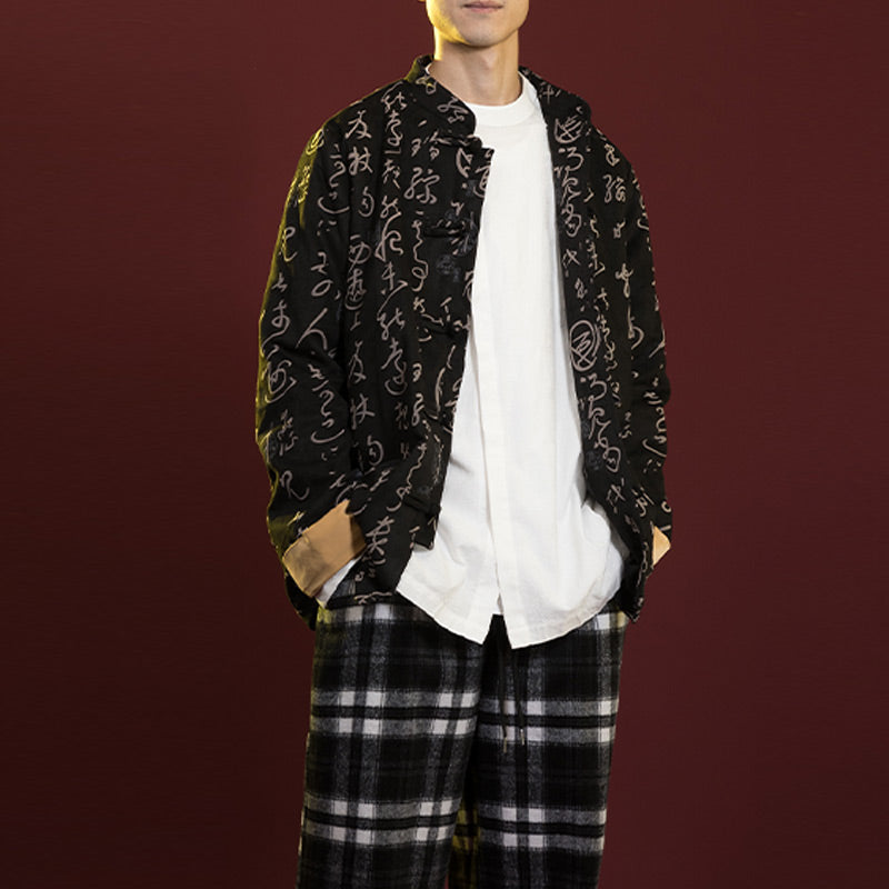 Buddha Stones Cinese Calligrafia Abbigliamento Giacca Cappotto Tang Suit Uomo Abbigliamento - image 1