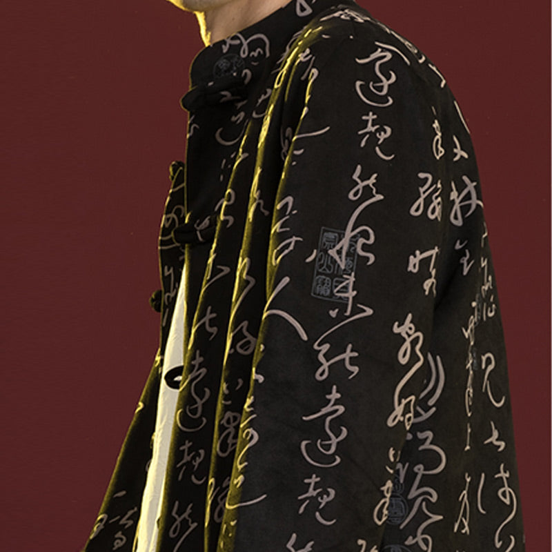 Buddha Stones Cinese Calligrafia Abbigliamento Giacca Cappotto Tang Suit Uomo Abbigliamento