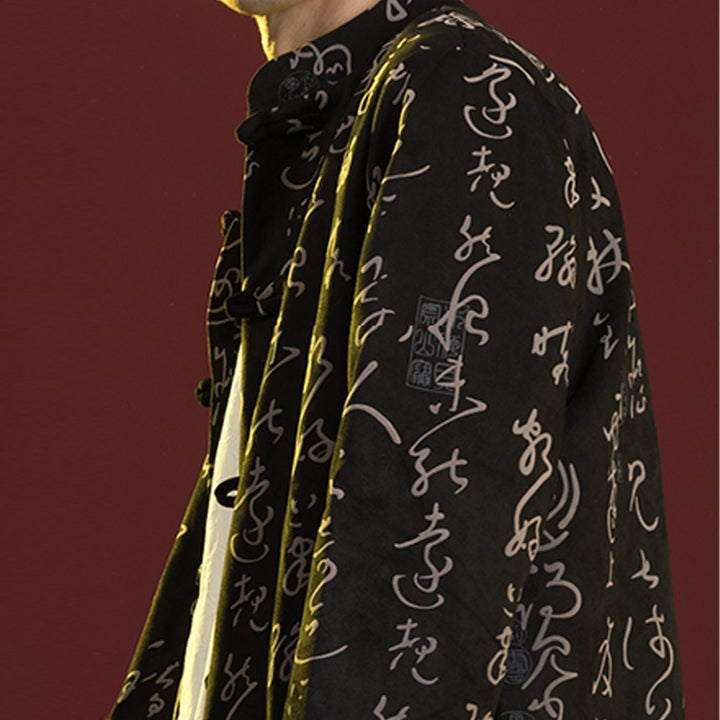 Buddha Stones Cinese Calligrafia Abbigliamento Giacca Cappotto Tang Suit Uomo Abbigliamento