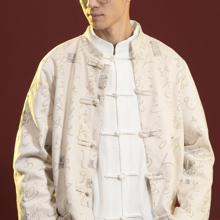 Buddha Stones Cinese Calligrafia Abbigliamento Giacca Cappotto Tang Suit Uomo Abbigliamento