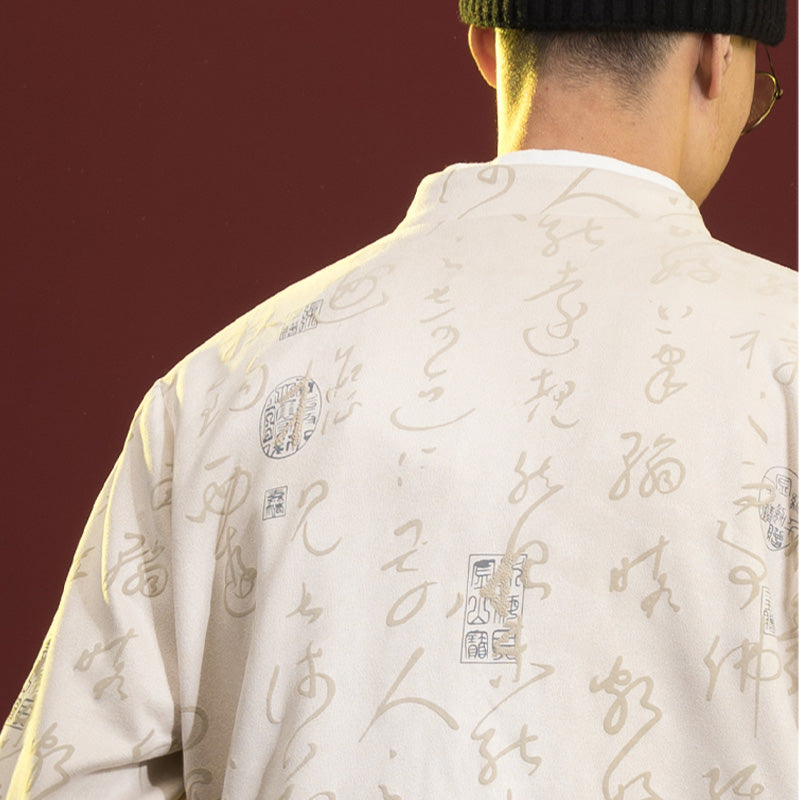 Buddha Stones Cinese Calligrafia Abbigliamento Giacca Cappotto Tang Suit Uomo Abbigliamento
