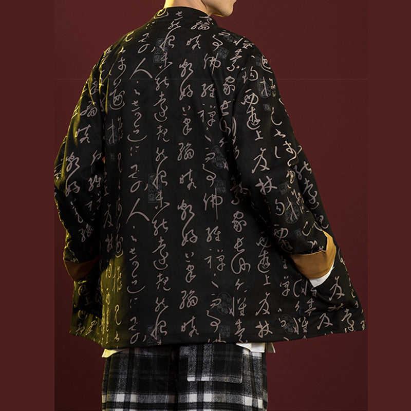 Buddha Stones Cinese Calligrafia Abbigliamento Giacca Cappotto Tang Suit Uomo Abbigliamento - image 3