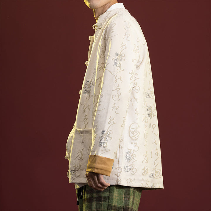 Buddha Stones Cinese Calligrafia Abbigliamento Giacca Cappotto Tang Suit Uomo Abbigliamento