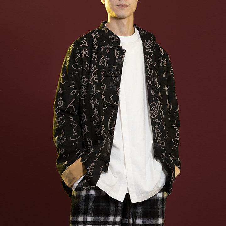 Buddha Stones Cinese Calligrafia Abbigliamento Giacca Cappotto Tang Suit Uomo Abbigliamento