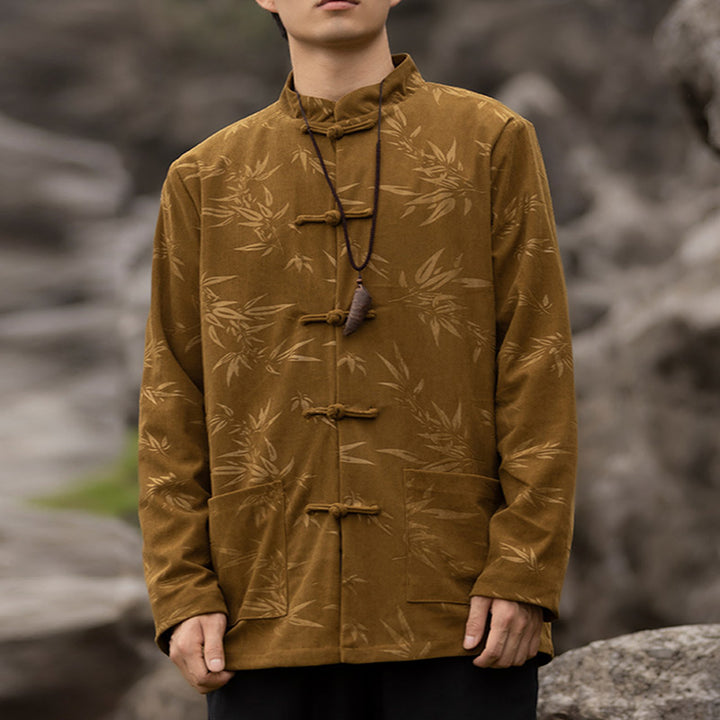 Buddha Stones Bamboo Leaves Abbigliamento Cinese Tang Suit Giacca Cappotto Uomo Abbigliamento