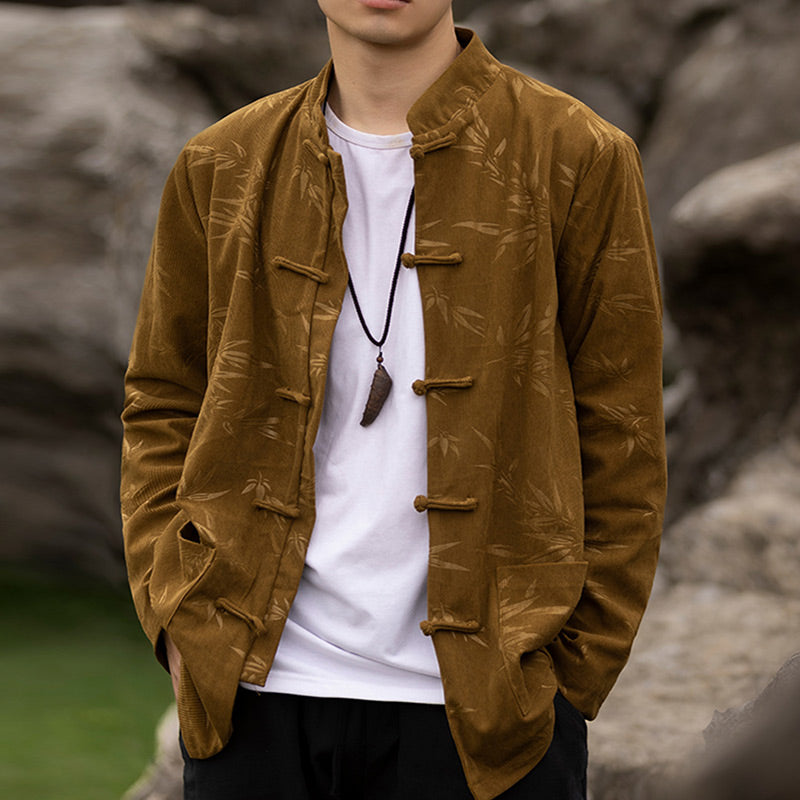 Buddha Stones Bamboo Leaves Abbigliamento Cinese Tang Suit Giacca Cappotto Uomo Abbigliamento