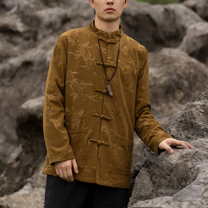 Buddha Stones Bamboo Leaves Abbigliamento Cinese Tang Suit Giacca Cappotto Uomo Abbigliamento