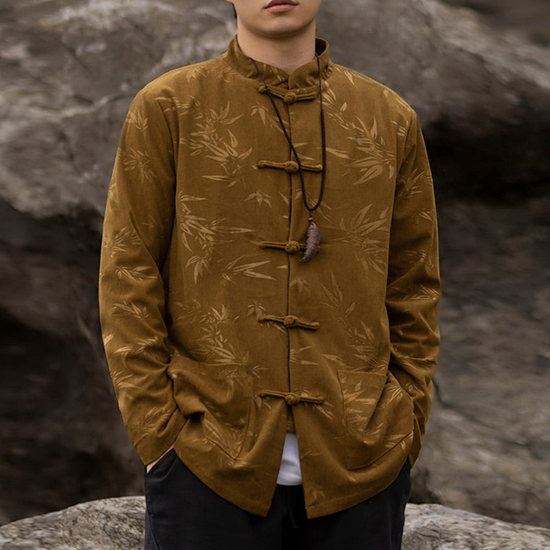 Buddha Stones Bamboo Leaves Abbigliamento Cinese Tang Suit Giacca Cappotto Uomo Abbigliamento
