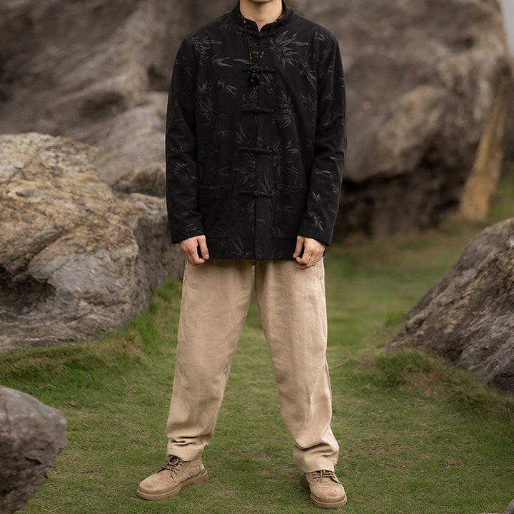 Buddha Stones Bamboo Leaves Abbigliamento Cinese Tang Suit Giacca Cappotto Uomo Abbigliamento