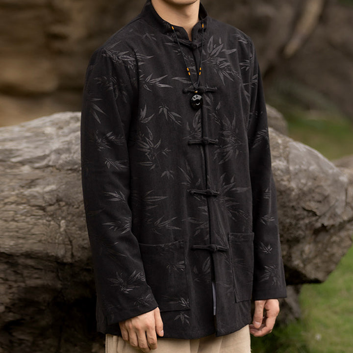 Buddha Stones Bamboo Leaves Abbigliamento Cinese Tang Suit Giacca Cappotto Uomo Abbigliamento