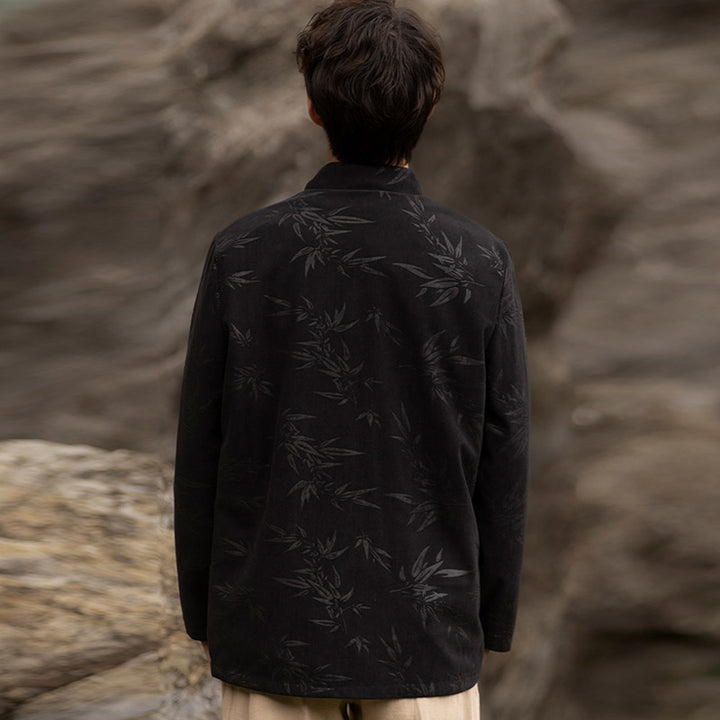 Buddha Stones Bamboo Leaves Abbigliamento Cinese Tang Suit Giacca Cappotto Uomo Abbigliamento