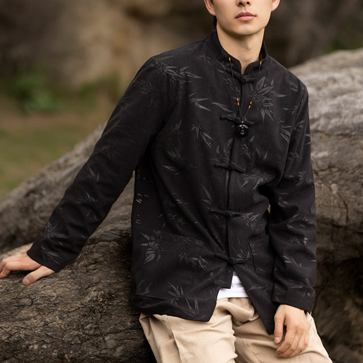 Buddha Stones Bamboo Leaves Abbigliamento Cinese Tang Suit Giacca Cappotto Uomo Abbigliamento