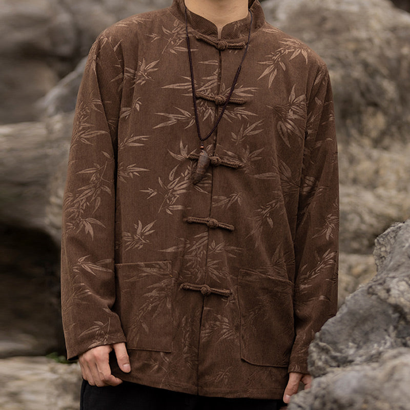 Buddha Stones Bamboo Leaves Abbigliamento Cinese Tang Suit Giacca Cappotto Uomo Abbigliamento