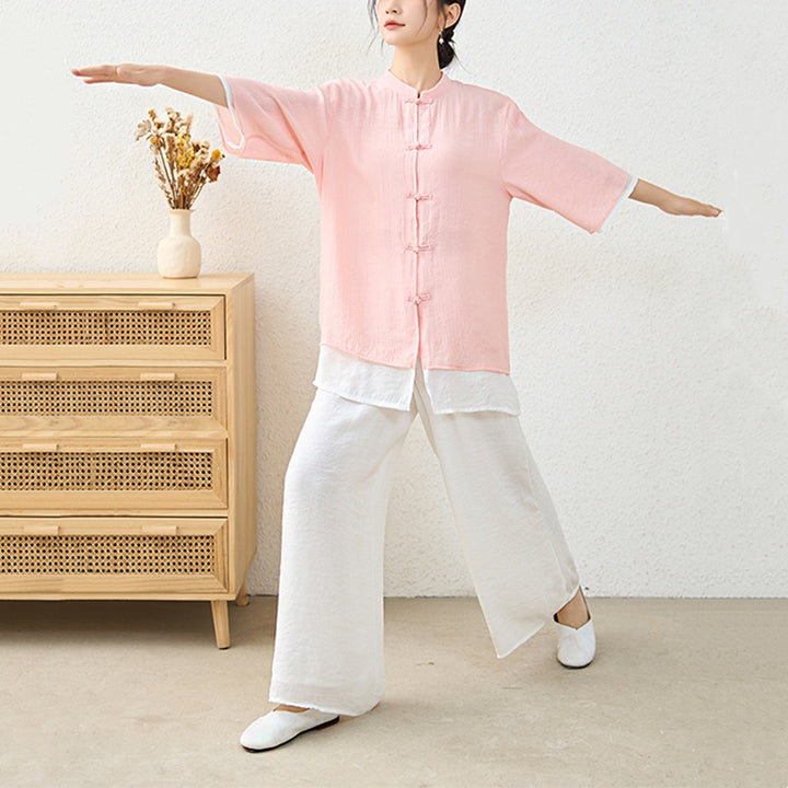 Buddha Stones 2 pezzi semplice cinese rana pulsante design top pantaloni meditazione yoga zen tai chi cotone abbigliamento donna set - image 7