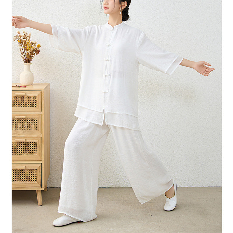 Buddha Stones 2 pezzi semplice cinese rana pulsante design top pantaloni meditazione yoga zen tai chi cotone abbigliamento donna set - image 20