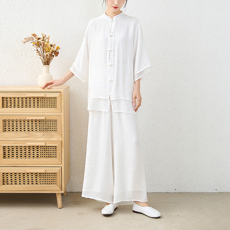 Buddha Stones 2 pezzi semplice cinese rana pulsante design top pantaloni meditazione yoga zen tai chi cotone abbigliamento donna set - image 18