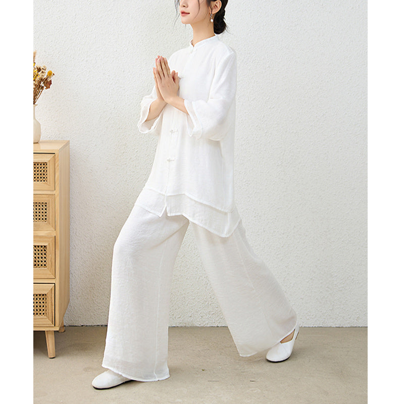 Buddha Stones 2 pezzi semplice cinese rana pulsante design top pantaloni meditazione yoga zen tai chi cotone abbigliamento donna set - image 21