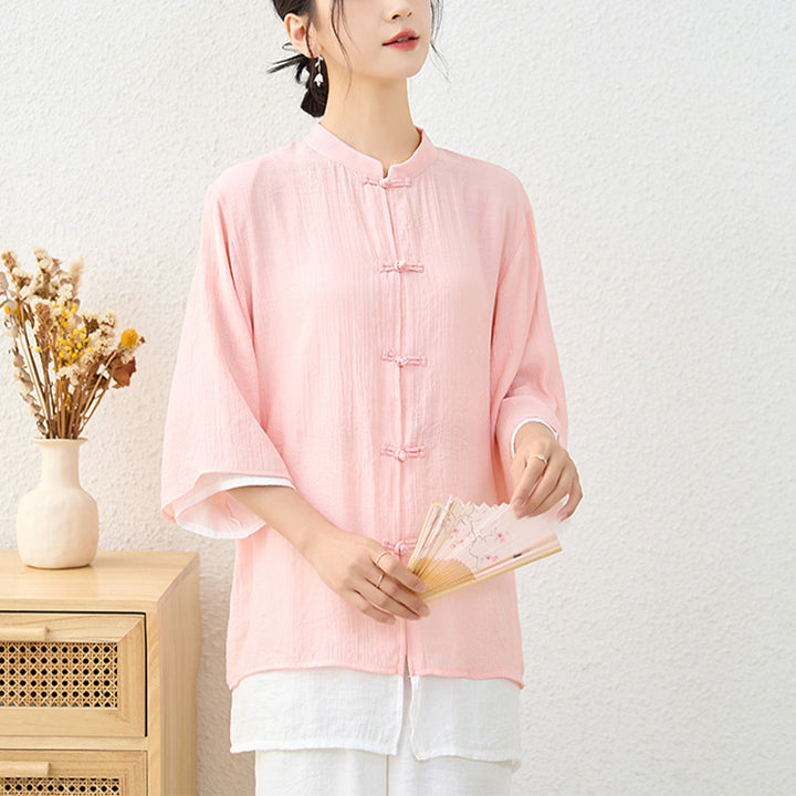 Buddha Stones 2 pezzi semplice cinese rana pulsante design top pantaloni meditazione yoga zen tai chi cotone abbigliamento donna set - image 2