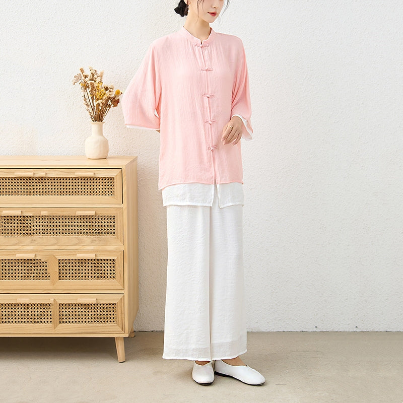 Buddha Stones 2 pezzi semplice cinese rana pulsante design top pantaloni meditazione yoga zen tai chi cotone abbigliamento donna set - image 6