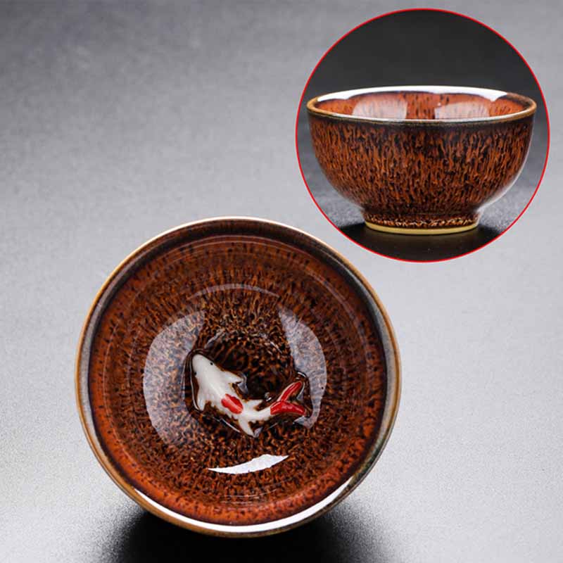 Buddha Stones Piccolo pesce Koi Forno Cambia Cinese Jianzhan Tazza da tè in ceramica Tazza da tè Kung Fu 60ml