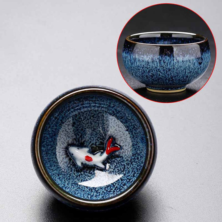Buddha Stones Piccolo pesce Koi Forno Cambia Cinese Jianzhan Tazza da tè in ceramica Tazza da tè Kung Fu 60ml