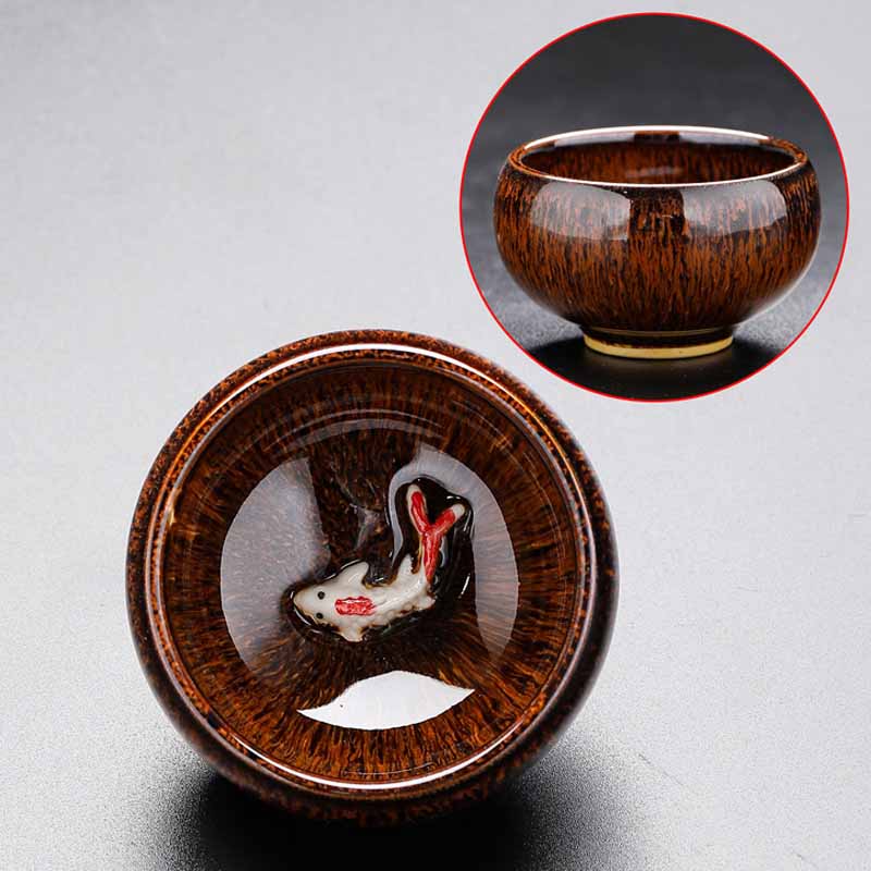 Buddha Stones Piccolo pesce Koi Forno Cambia Cinese Jianzhan Tazza da tè in ceramica Tazza da tè Kung Fu 60ml