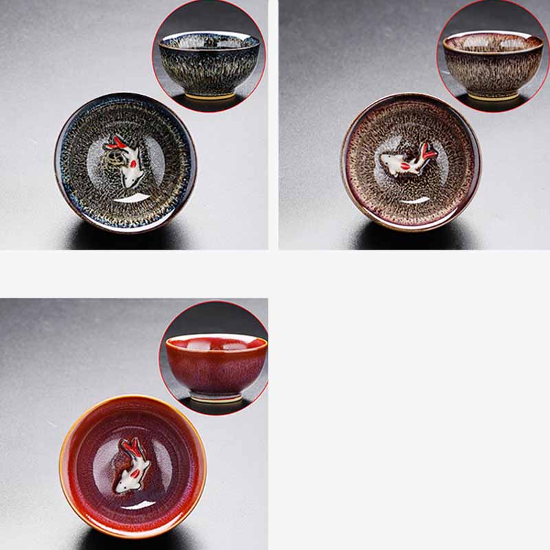 Buddha Stones Piccolo pesce Koi Forno Cambia Cinese Jianzhan Tazza da tè in ceramica Tazza da tè Kung Fu 60ml