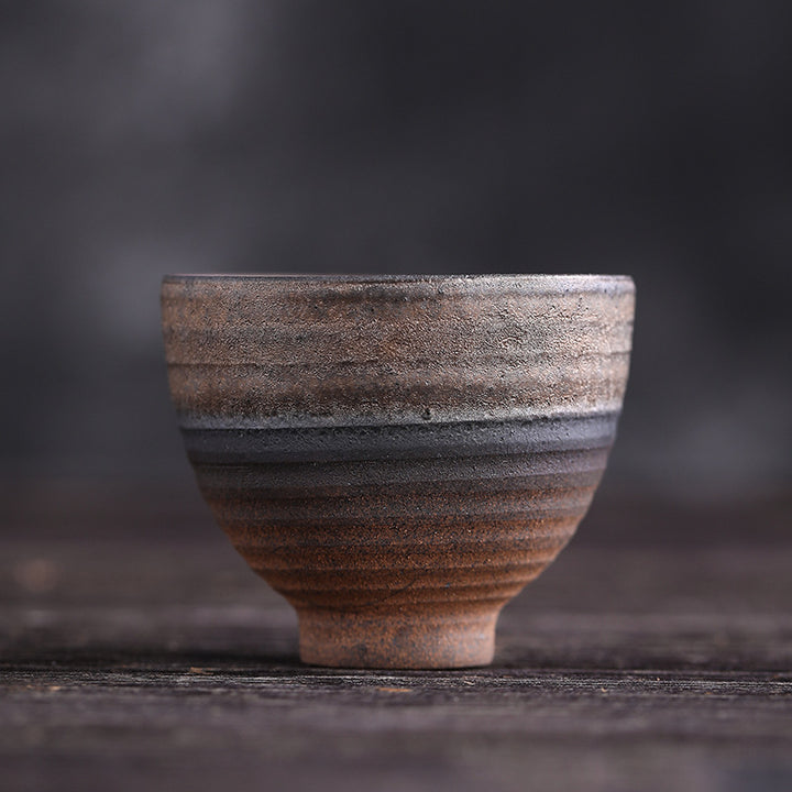 Tazza da tè in ceramica con trama a strisce marroni semplici Buddha Stones Kung Fu Tea Cup Bowl