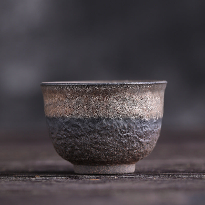 Tazza da tè in ceramica con trama a strisce marroni semplici Buddha Stones Kung Fu Tea Cup Bowl