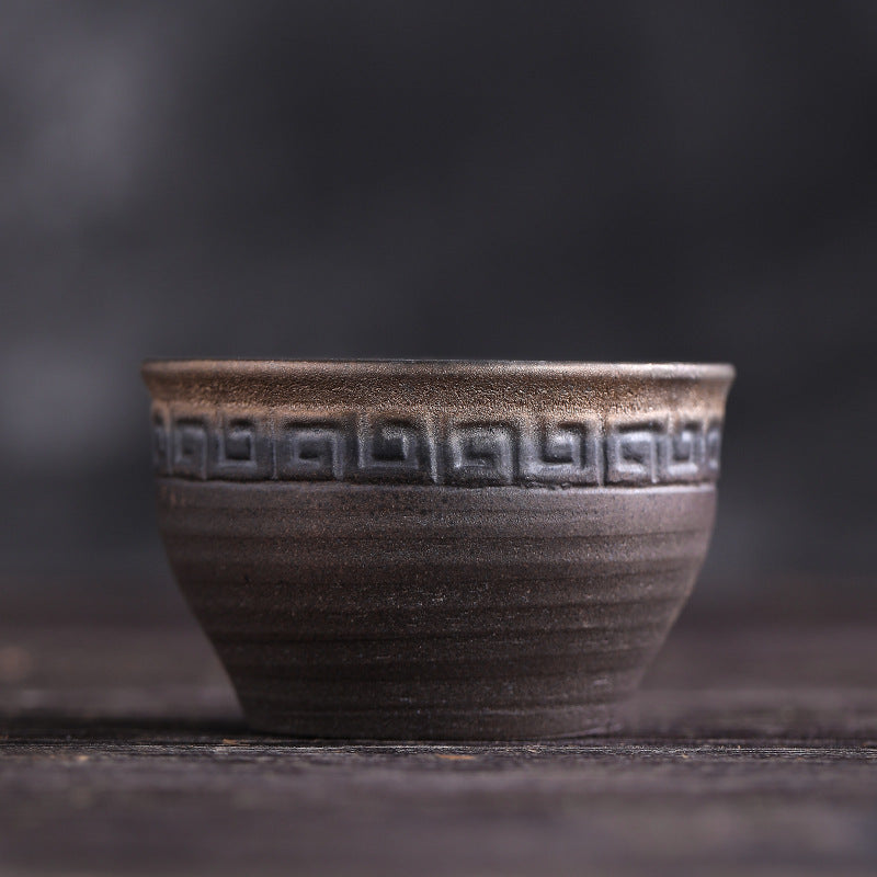Tazza da tè in ceramica con trama a strisce marroni semplici Buddha Stones Kung Fu Tea Cup Bowl