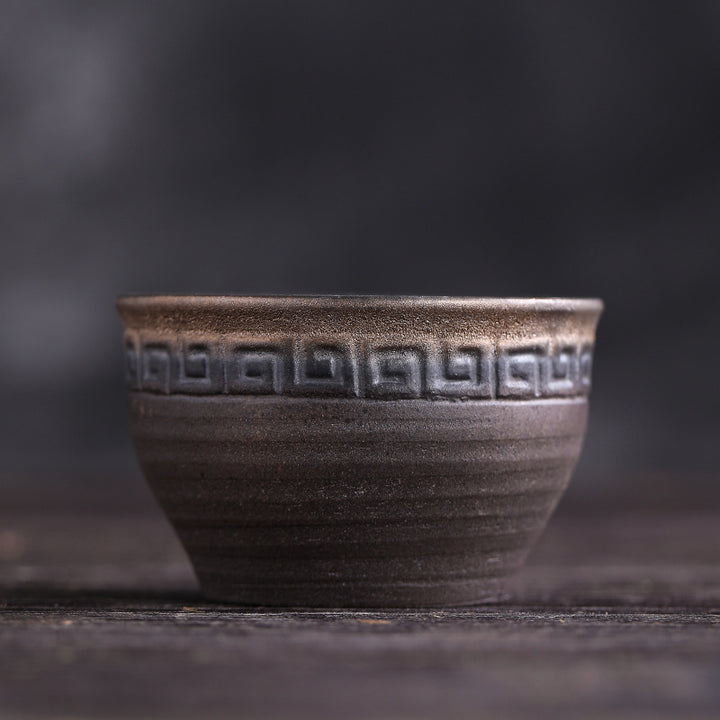 Tazza da tè in ceramica con trama a strisce marroni semplici Buddha Stones Kung Fu Tea Cup Bowl