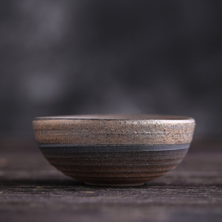 Tazza da tè in ceramica con trama a strisce marroni semplici Buddha Stones Kung Fu Tea Cup Bowl