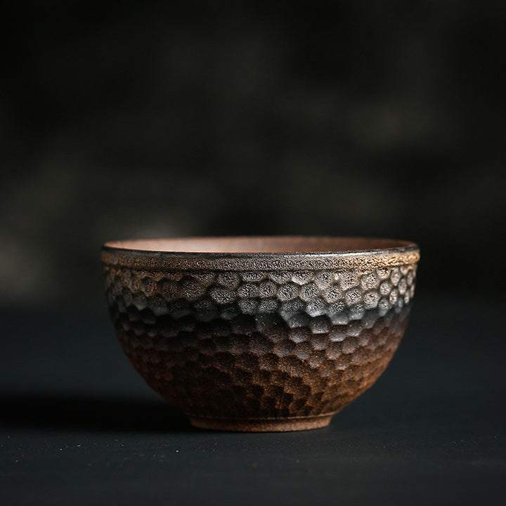 Tazza da tè in ceramica con trama a strisce marroni semplici Buddha Stones Kung Fu Tea Cup Bowl