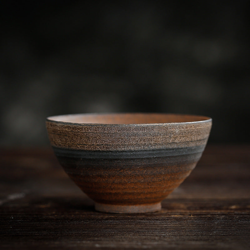 Tazza da tè in ceramica con trama a strisce marroni semplici Buddha Stones Kung Fu Tea Cup Bowl