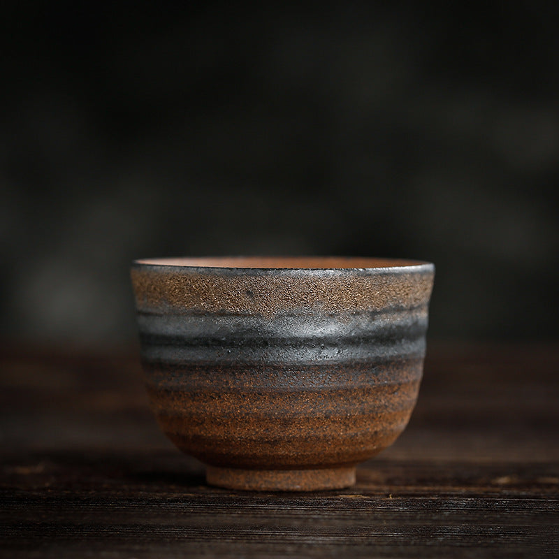 Tazza da tè in ceramica con trama a strisce marroni semplici Buddha Stones Kung Fu Tea Cup Bowl