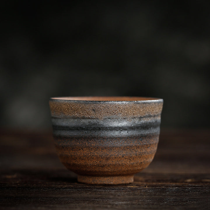 Tazza da tè in ceramica con trama a strisce marroni semplici Buddha Stones Kung Fu Tea Cup Bowl