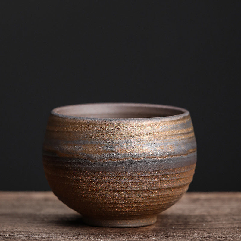 Tazza da tè in ceramica con trama a strisce marroni semplici Buddha Stones Kung Fu Tea Cup Bowl